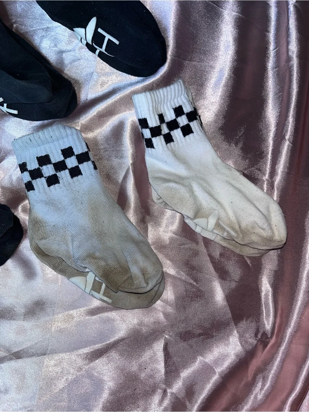 George Hats Kids Checkerboard Smiley Crew Socks - Black & White Toddler Size